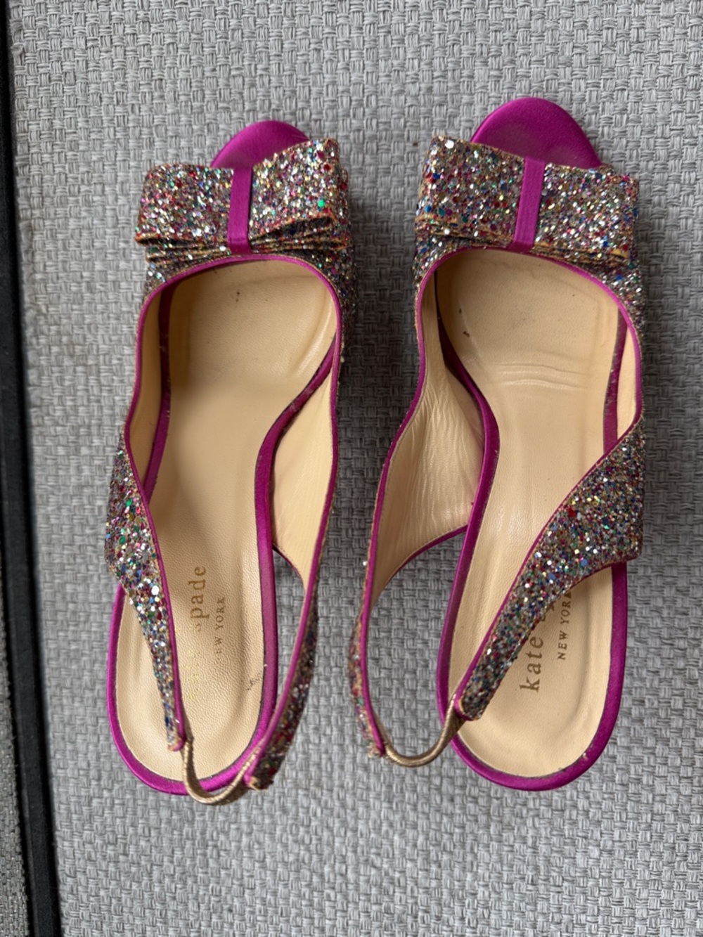 kate spade Fuchsia Slingback Flats with Multi-Color Glitter Bow